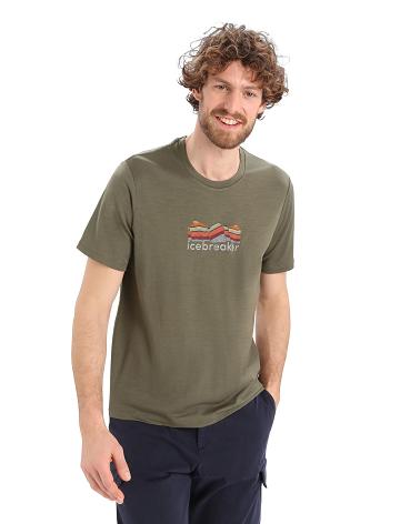 Pánské Tričko Icebreaker Merino Tech Lite II Krátké Sleeve Mountain Geology Olivy Zelené | CZ 1766KORI